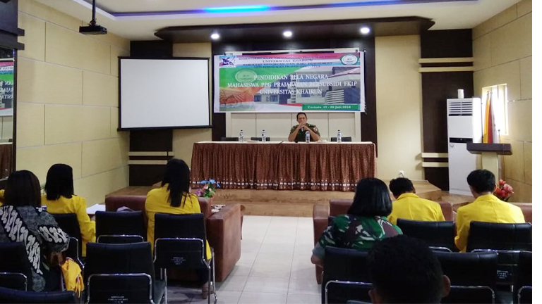 Korem 152 Babullah Latih Mahasiswa PPG Unkhair tentang Bela Negara