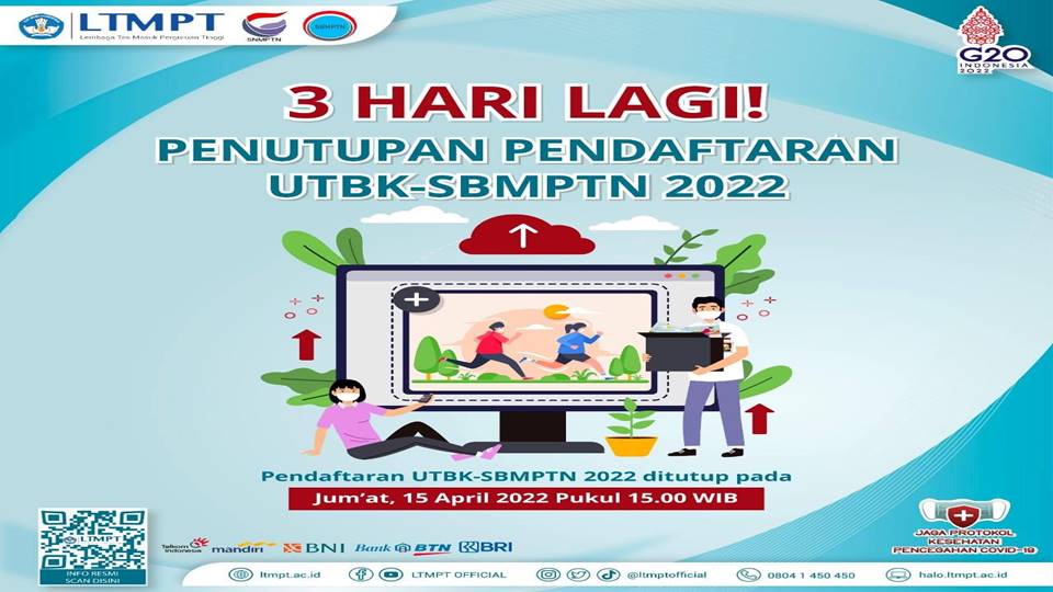 3 Hari Lagi Penutupan Pendaftaran Mahasiswa Baru Gelombang II Jalur UTBK-SBMPTN Tahun 2022